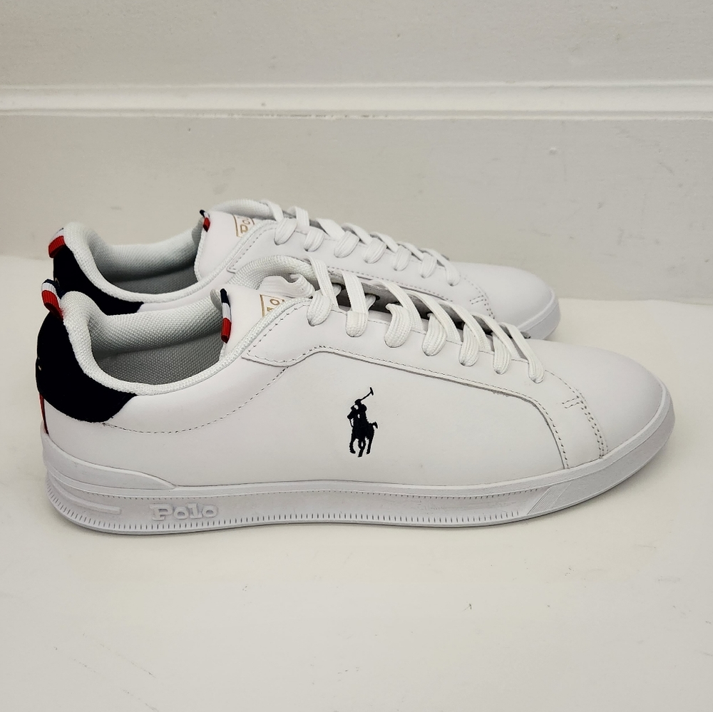 NEW Polo Ralph Lauren Heritage Court II White Leather Synthetic Sneaker Mens 9.5